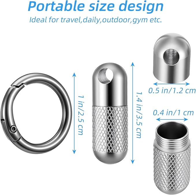 Keychain Pill Holder Small Pill Case Keychain Mini Metal Medicine Organizer Container Waterproof Portable Carabiner Clip Emergency Medicine Bottle for Outdoor Camping Travel Purse Pocket