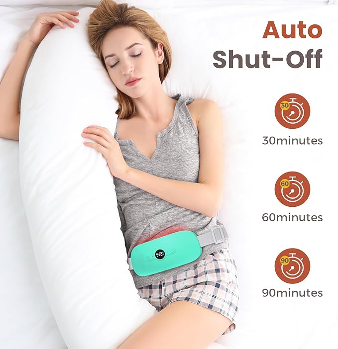 NOWWISH Heating Pad for Period Cramps Pain Relief, Portable Electric Cordless Menstrual Heating Pad Rechargeable with 6 Heat Levels and 6 Massage Modes, Christmas Gifts for Women Teen Girls, Green