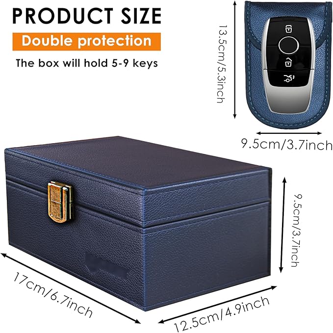 Faraday Box for Car Keys, Faraday Key Fob Protector Box, Anti Theft Car Keys Faraday Cage, Keyless Entry Protector Faraday Pouch for key fob, RFID Signal Blocking Box(Blue,S)