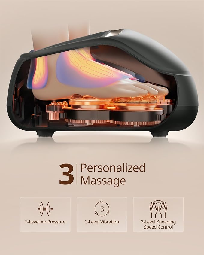 4-in-1 Shiatsu Foot Massager with Heat, Deep Kneading, Air Compression, Vibration, FSA Eligible, HSA Eligible for Neuropathy, Plantar Fasciitis, Pain Relief, Gift for Women & Men Size Up to 14