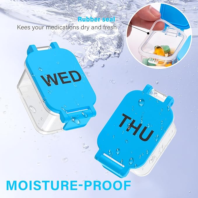 Extra Large Weekly Pill Organizer - Waterproof 7-Day Pill Box, Portable Vitamin & Supplement Case, Easy to Open Design, Ideal for Travel a nd Daily Medication Management (Blue)