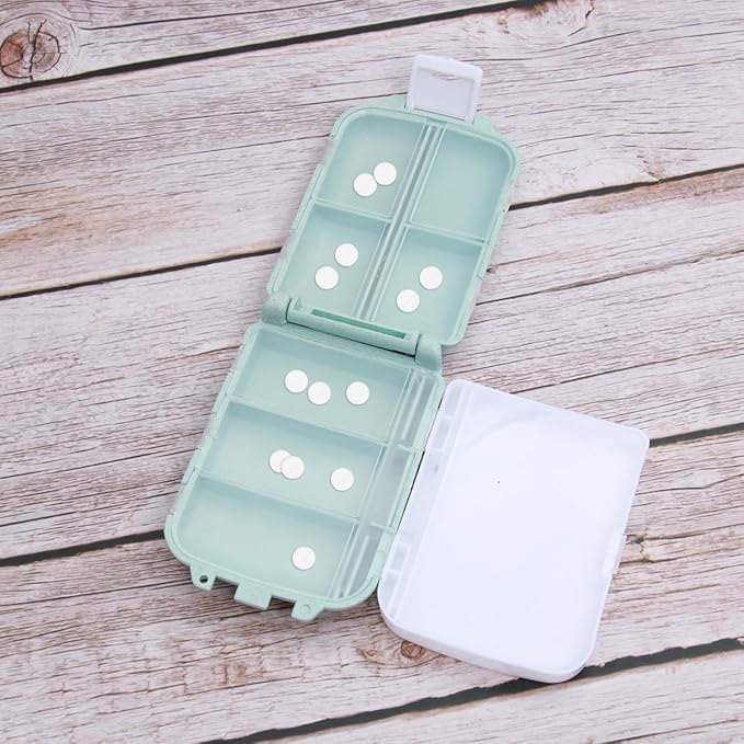 Cabilock Portable Medicine Box 2-Pack Foldable 3-Layer Pill Organizer with 8 Compartments Compact Travel Case for Daily Medication Vitamins and Supplements Storage