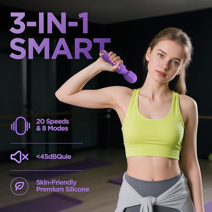 Personal Massager - 4H Max Runtime & Ultra-Quiet - Waterproof - 20 Modes 8 Speeds for Deep Tissue Back Massage, Post-Workout Recovery and Neck Muscle Relaxation（LX-Darkpurple）