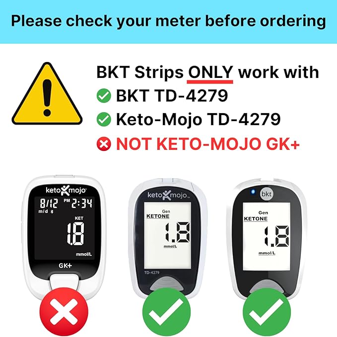BKT TD-4279 Blood Ketone Test Strips 50ct - NOT for Keto-Mojo GK+ - Only for BKT Meter and Original Keto-Mojo Bluetooth TD-4279