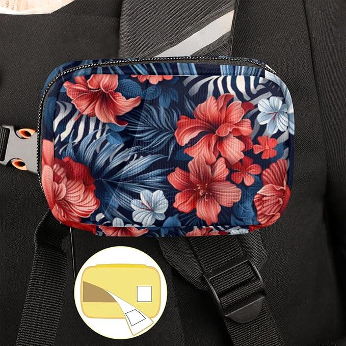 Zebra Fuchsia Flower Pattern Pill Case Bag with Zipper Small Travel Pill Box with 7 Day Removable Plastic Medicine Organizer Portable Weekly Pill Container Bag for Medicine, Vitamin, Supplement