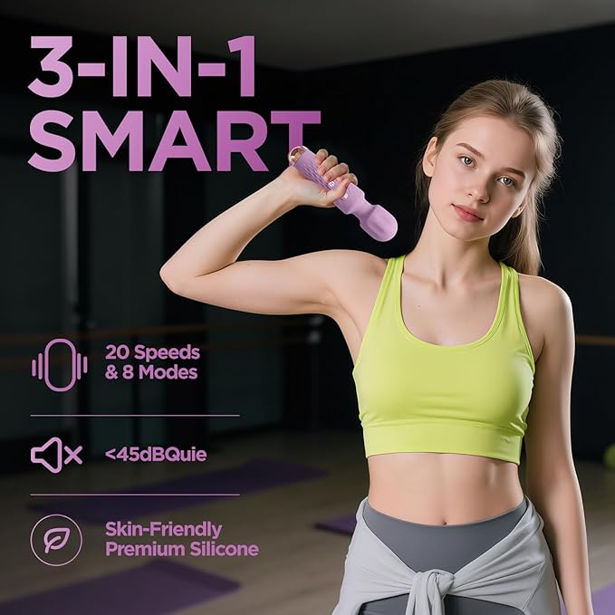 Personal Massager - 4H Runtime & Ultra-Quiet - Waterproof - 20 Modes 8 Speeds for Deep Tissue Back Massage, Post-Workout Recovery and Neck Muscle Relaxation（LX-Purple）