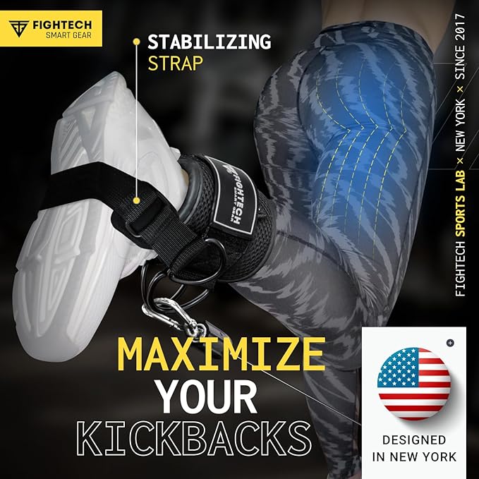 FIGHTECH Ankle Straps Cable Machine Attachment for Gym - Cable Kickback Ankle Straps - Padded Ankle Cuffs for Glute Kickbacks and Leg Workouts