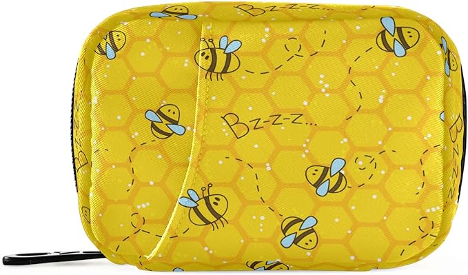 Pill Case 7 Day Pill Organizer Bees Honeycombs Travel Pill Case Portable Weekly Pill Box Bag Container Vitamin Supplement Holder with Zipper for Family Business
