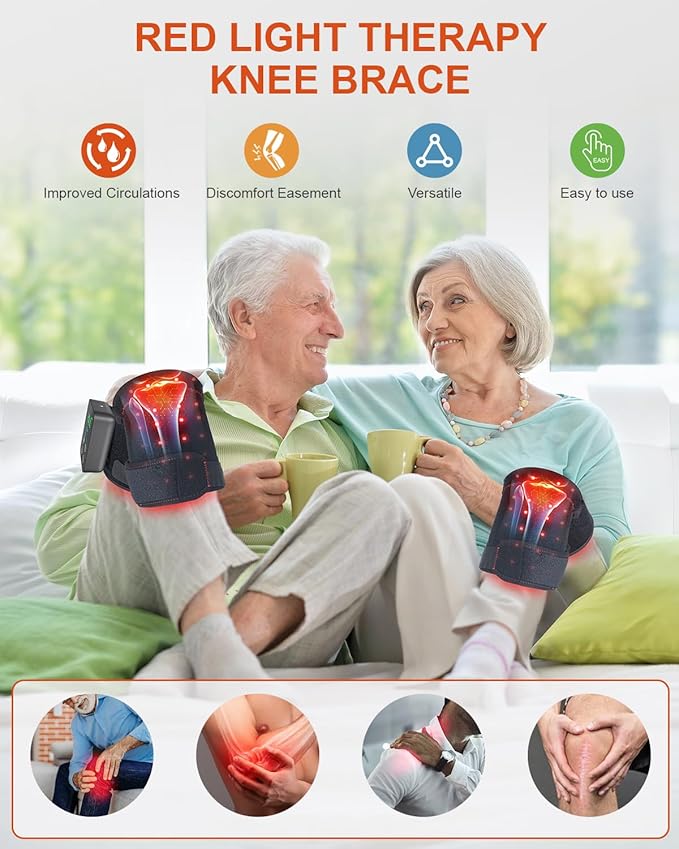 Red Light Therapy Knee Brace Wireless Rechargeable with Pulse & Heating Modes, 660nm & 850nm Near-Infrared Light for Knee, Elbows & Shoulders Ideal for Elderly & Athletes FSA HSA Eligible