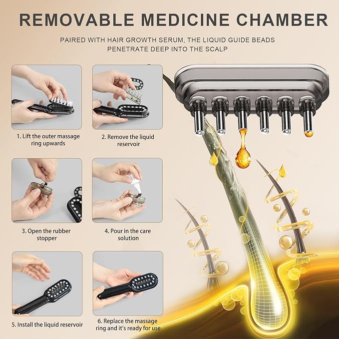 Laser Hair Growth Comb for Men & Women, FDA Cleared Red Light Therapy Device for Thinning Hair, Scalp Massager for Fuller, Stronger Hair, Black