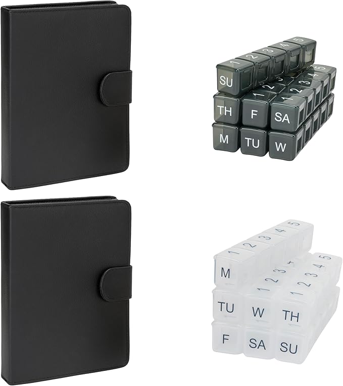 e-Pill 5 Times a Day x 7 Day Large Weekly Pill Organizer, Vitamin and Medicine Pill Box - with Discreet Case (2-Pack (Clear & Black))