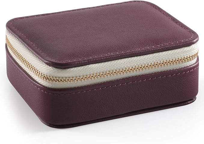 Genuine Leather Travel Pill Organizer Box Case 1 Times a Day for Purse for Women, Cute Medicine Pill Holder Containers for Vitamin Small Weekly Daily 7 Day Am Pm Pill Organizer(Burgundy Red)