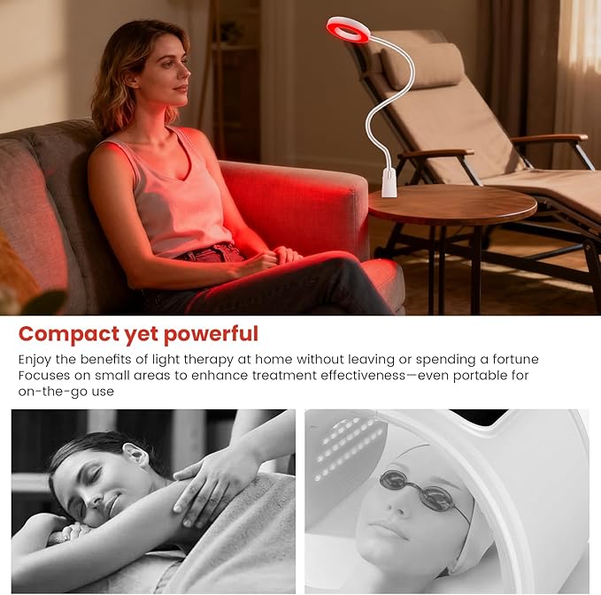 Red Light Therapy for Face and Body Use, 660nm Red and 850nm Near Infrared Red Light Therapy Lamp with Clip and Angle Adjustable, Small and Portable, Suitable for Home or Travel Use, White