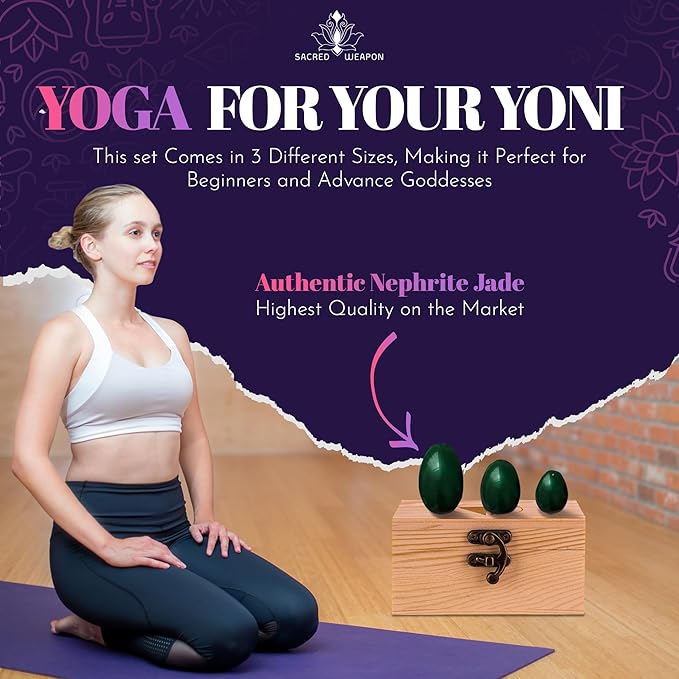GIA Certified Yoni Stones Nephrite Jade Set of 3 | Pelvic Floor Exercise Devices Drilled with String | Kegel Weights for Woman | Includes eCourse & Gift Box
