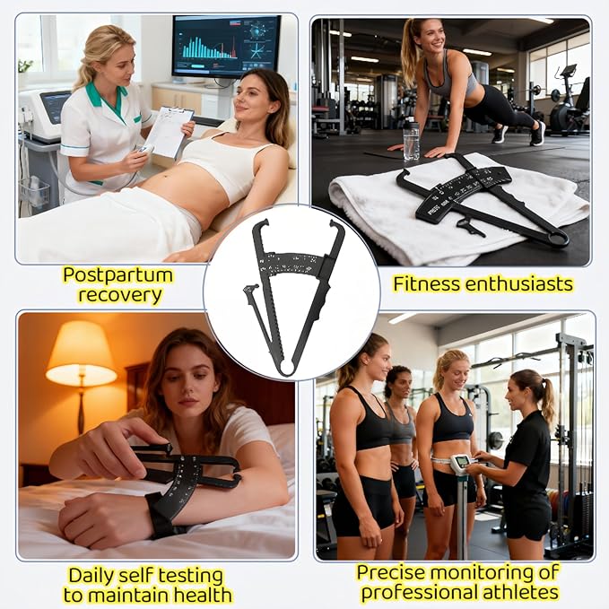 Professional High-Accuracy Body Fat Caliper with Dual Metric/Imperial Scale, Dual Scale Skinfold Measure for Men & Women - Easy, Portable Fat Percentage Tester, Home/Gym Use (Black)