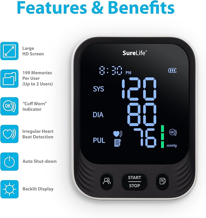 SureLife Premium Arm Blood Pressure Monitor with Universal Size Arm Cuff