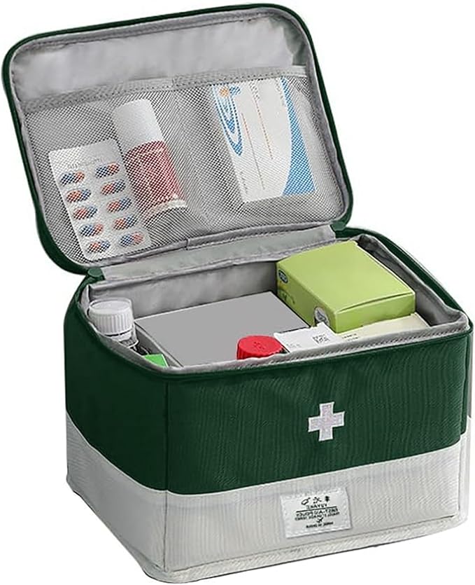 Travel Medicine Bag Organizer, Portable Medical Bag Empty, for Home, Travel, Camping, Car, Hiking & Outdoor Emergencies, Empty first aid box (Green)
