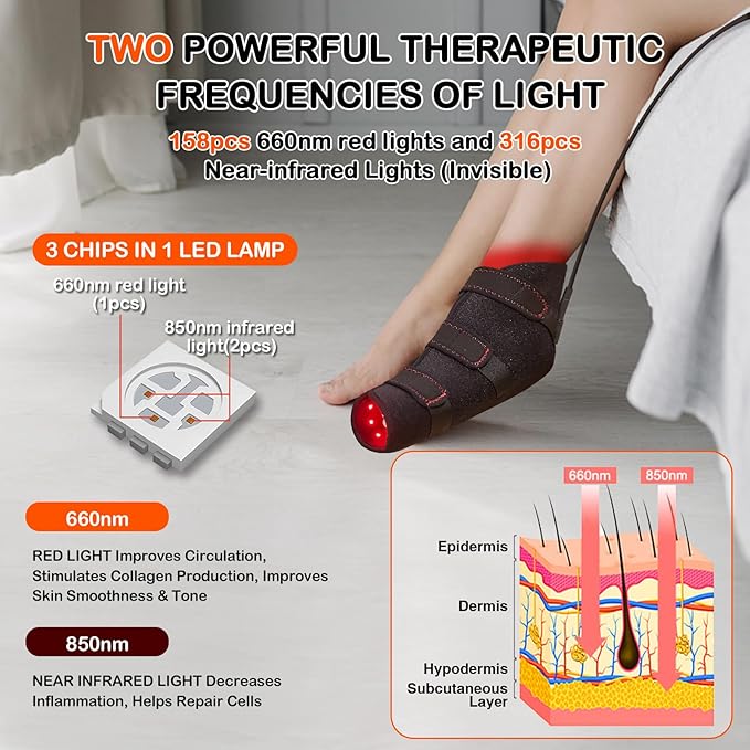 JOBYNA 1 Pack 660nm Red Light & 850nm Infrared Light Shoe — Flickering Pulse Mode, Red Light Boots for Toes & Foot & Ankle Wrap, One Size Fits All
