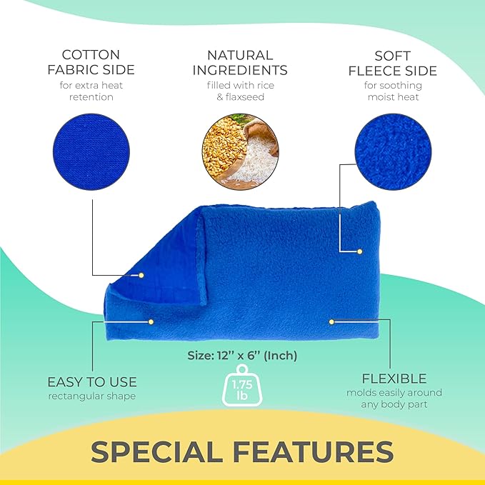 Microwavable Heating Pads for Lower Back, Neck, and Shoulder Pain Relief - Moist Microwave Heating Pad for Muscles and Joints - Microwave Hot Pack Heat Pad for Cramps - 3 Packs Blue