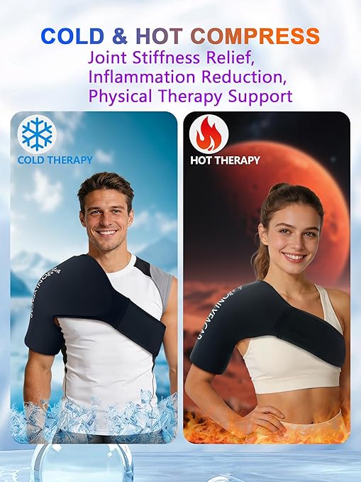 Flexible Shoulder Ice Pack Wrap, Ice Packs for Injuries Reusable Rotator Cuff, Cold Compression Sleeve for Pain Relief, Tendonitis, Bursitis & Swelling, Fits Left and Right Arm