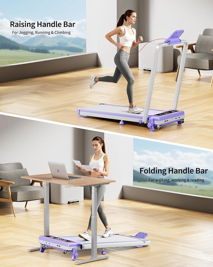 Foldable Treadmill with 10% Incline, 3.5HP Low Noise Walking Pad Treadmill with Handle Bar, Rayspace 4 in 1 Portable Under Desk Treadmills for Home/Office, 350 Lbs Capacity, APP & Remote Control