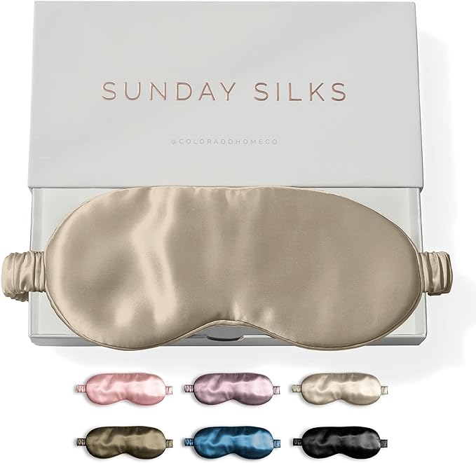SUNDAYSILKS™ Exclusive Mulberry Silk Sleep Mask | Soft Eye Covers, Blackout Sleeping Mask for Women & Men | Silk Eye Mask for Sleep, Travel, and Relaxation | Antifaz para Dormir [Nude Champagne]