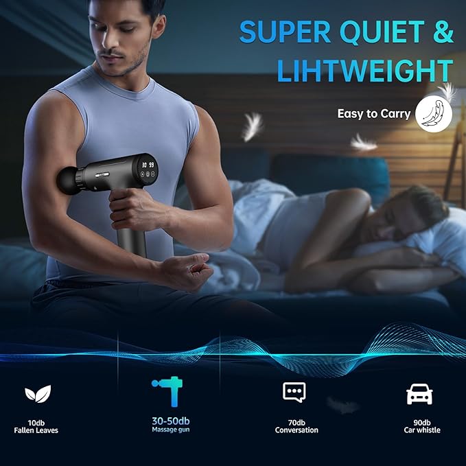 Massage Gun, Massage Gun Deep Tissue, Handheld Back Massager for Athletes, Percussion Muscle Massager with 6 Attachments & 30 Speed, Father's Day, Black (Grey)