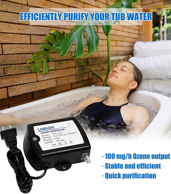 Ozone Venturi Injector Kit with SPA-124 Ozone Generator for Cold Plunge, Hot Tubs, Swim Spas, Water Treatment System with Ozonator, Standard 3/4" UPVC Pipe Fitting(DIY Pipeline)