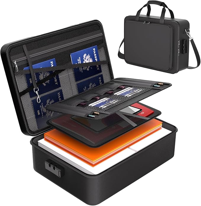 Fireproof Document Box, Fire Proof Safe For Home Documents, Fire Safe Document Box - 5500°F With a Password and Convenient Shoulder Strap, Upgraded Capacity , Suitable for Important Documents(Soft)