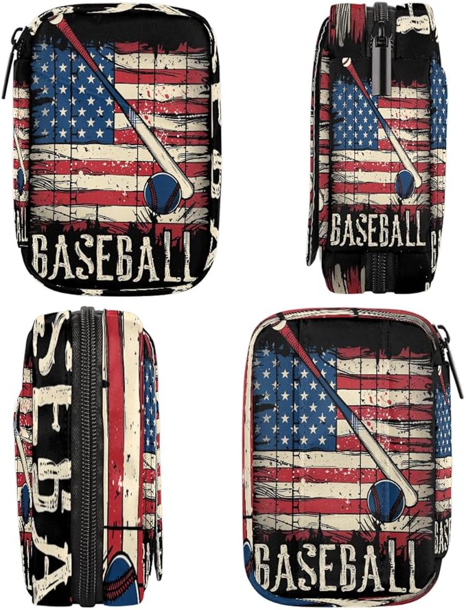 American Flag Baseball Travel Pill Organizer Box Weekly Portable Pill Case Daily Pills 7 Day Small Birth Control Pills Container Removable Compartments for Medicine Vitamins Fish Oil
