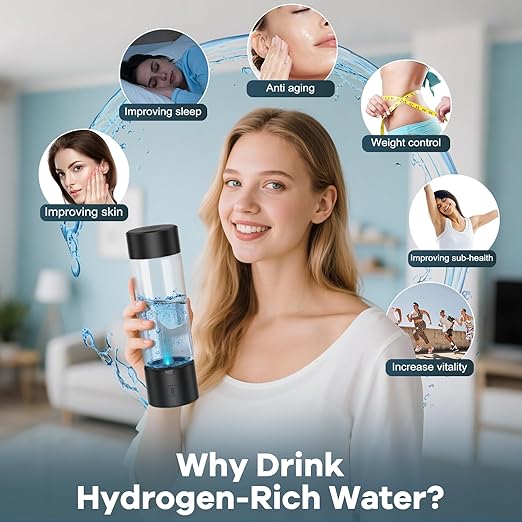 Hydrogen Water Bottle Generator, Portable SPE PEM Hydrogen Water Ionizer Machine, Rechargeable Hydrogen Water Maker for Home Office Travel Fitness Travel Home Office