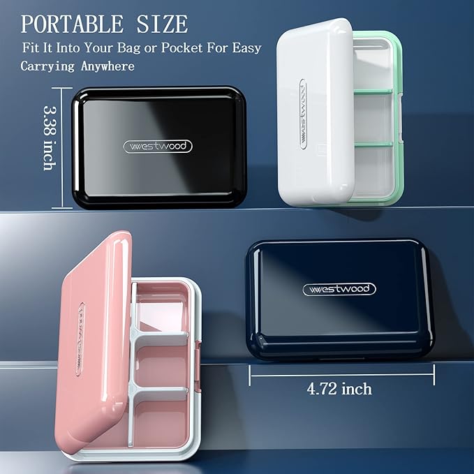 Travel Pill Organizer Moisture Waterproof Small Pill Box for Pocket Purse 6 Compartments Portable Pill Case Medicine Vitamin Holder Container (White, 6 Compartments)