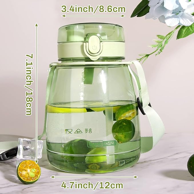 Girls Water Bottles for School, Upgrade Aesthetic Water Bottles, Cute Water Bottle with Handle, Water Jug Green