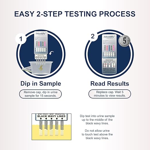 Identify Diagnostics Drug Test Cards | 5 Pack | 5 Panel Dip CLIA Waived Instant Urine Marijuana Drug Test Dip Kit for AMP,COC,MET,MOP|OPI,THC