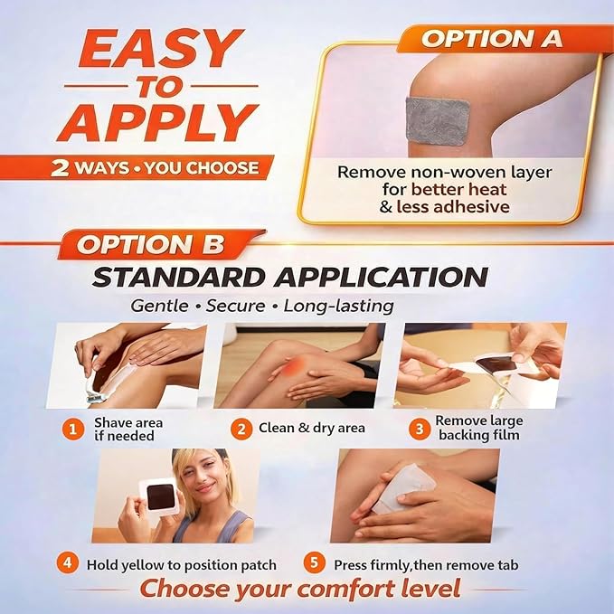 Far-Infrared Pain Relief Patches - 12 Hours Soothing Heat Patches for Back, Neck, Deep Penetrating Herbal Patch for Shoulder, Knee, Muscle, Portable Bone Pain Relief, 2 Count
