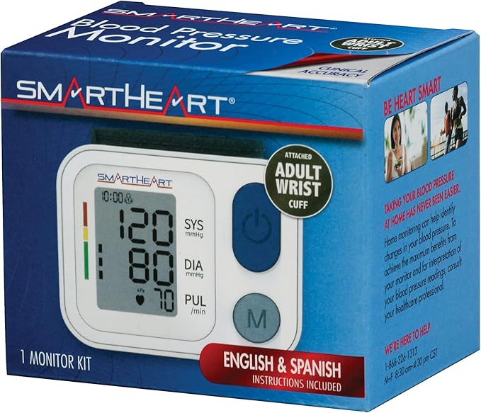 SmartHeart Blood Pressure Monitor | Adult Wrist Cuff | 2-Person Memory | 398 Total Reading Storage | Easy to Use | Automatic Inflation and Deflation