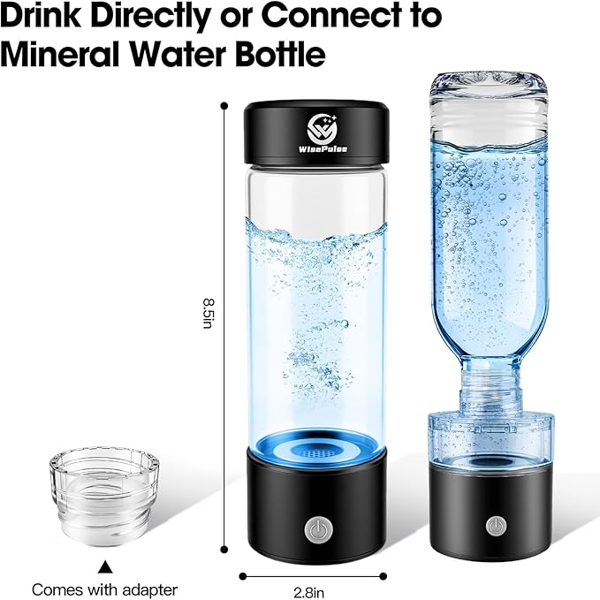 Hydrogen Water Bottle, 4600+ PPB with SPE PEM Technology, Portable Generator & 450ml Glass Bottle, UL Certified, Rechargeable - Ideal for Gym, Travel, Office & Active Lifestyle