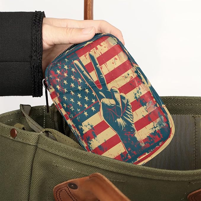 American Flag Peace Sign Travel Pill Organizer Box Weekly Portable Pill Case Daily Pills 7 Day Small Birth Control Pills Container Removable Compartments for Medicine Vitamins Fish Oil