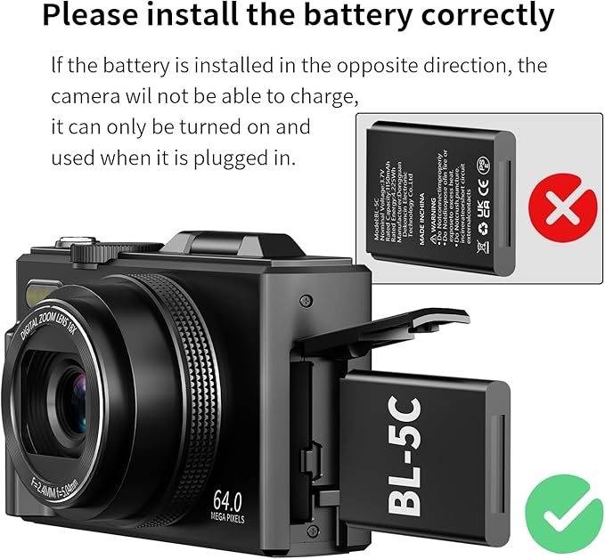 4K Digital Camera for Photography, 64MP Vlogging Camera for YouTube with 3" 180° Flip Screen, 18X Digital Zoom Point and Shoot Camara with 32GB Micro SD Card for Beginner (Black)