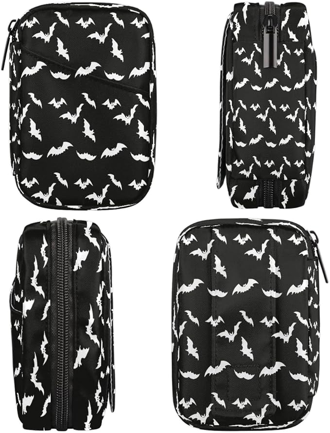 Black White Bat Travel Pill Organizer Box Weekly Portable Pill Case Daily Pills 7 Day Small Birth Control Pills Container Removable Compartments for Medicine Vitamins Fish Oil