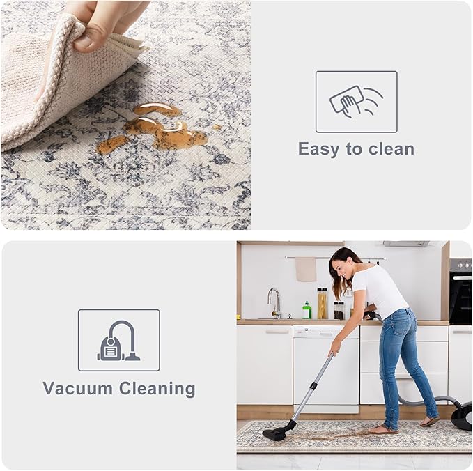KIMODE Anti Fatigue Kitchen Mats, Floral Distressed Kitchen Rugs Sets of 2, Cushioned Non Skid Kitchen Mats for Floor, Comfort Kitchen Floor Mats for Sink, Laundry, Desk Blue Multi 17"x59"+17"x29"