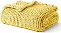YnM Cooling Weighted Blanket, 100% Cotton Handmade Chunky Knitted Blanket, Weighted Lap, Breathable Heavy Blankets, Machine Washable Throw for Sleep or Home Decor (Yellow Lemon, 40x50 Inch, 7lbs)