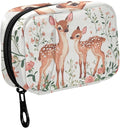 Fustylead Lovely Retro Fawn on Floral Background Travel Pill Case Bag with Zipper Weekly Pill Box 8 Compartments 7 Day Personal Pill Case Purse Medicine Case Organizer