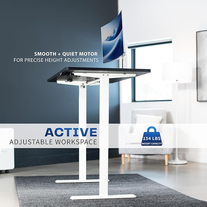 VIVO Electric Stand Up Desk Frame Workstation, Single Motor Ergonomic Standing Height Adjustable Base with Simple Controller, White, DESK-V100EW