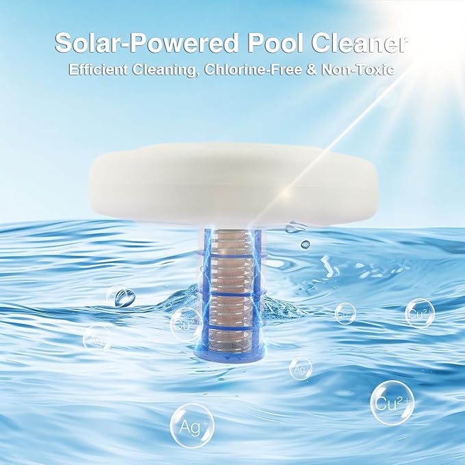Solar Pool Ionizer – Floating Pool Maintenance Device with Heavy-Duty Copper Anode & Oversized Solar Panel, Supports Crystal Clear Water for Pools Up to 45,000 Gallons