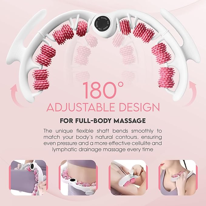 Cellulite Massage Roller, Fascia Blaster, Lymphatic Drainage Massager, Relieve Muscle Soreness, Body Sculpting Tool with Detachable Handles for Thighs, Legs, Buttocks, Gift Exfoliating Brush (Pink)
