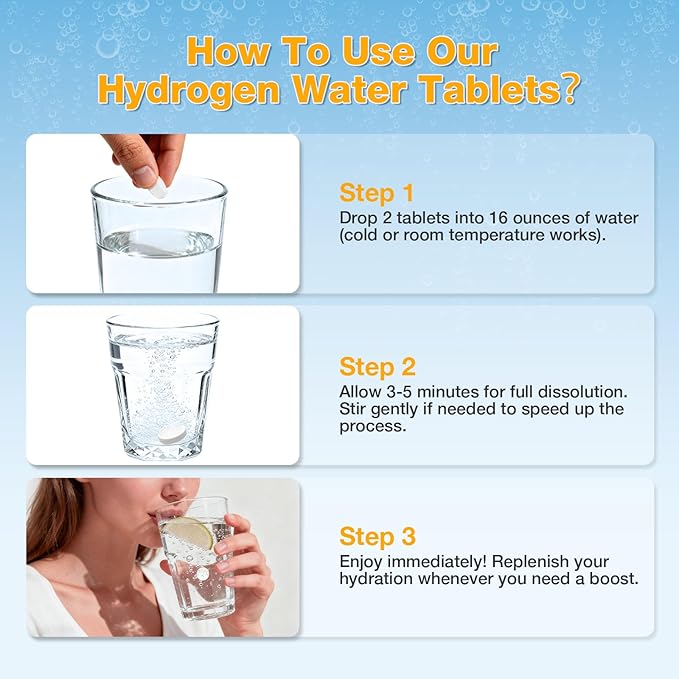 Magnesium -Infused Hydrogen Water Tablets (120 Servings) 8 PPM H2 Molecular Tablets for Energy Boost, Brain Health & Cognitive Support, Lemon Flavor, Gluten-Free & Non-GMO