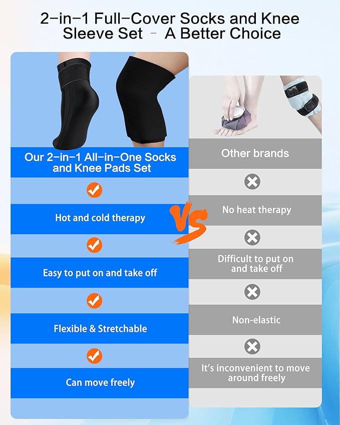 FadFun Ankle Ice Pack Wrap and Ice Pack for Knee, Reusable Hot/Cold Compression Therapy, for Soothe Plantar Fasciitis, Foot Pain Relief, for Knee Injuries and Pain Relief(Extra Large)