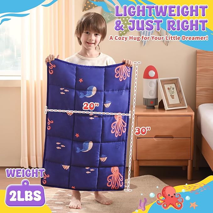 anfie Weighted Lap Pad 2 Pounds, Weighted Blanket Kids(20"*30") Cooling Blanket for Sleeping,Weighted Throw Blanket for Travel Indoor Outdoor (Blue Ocean)