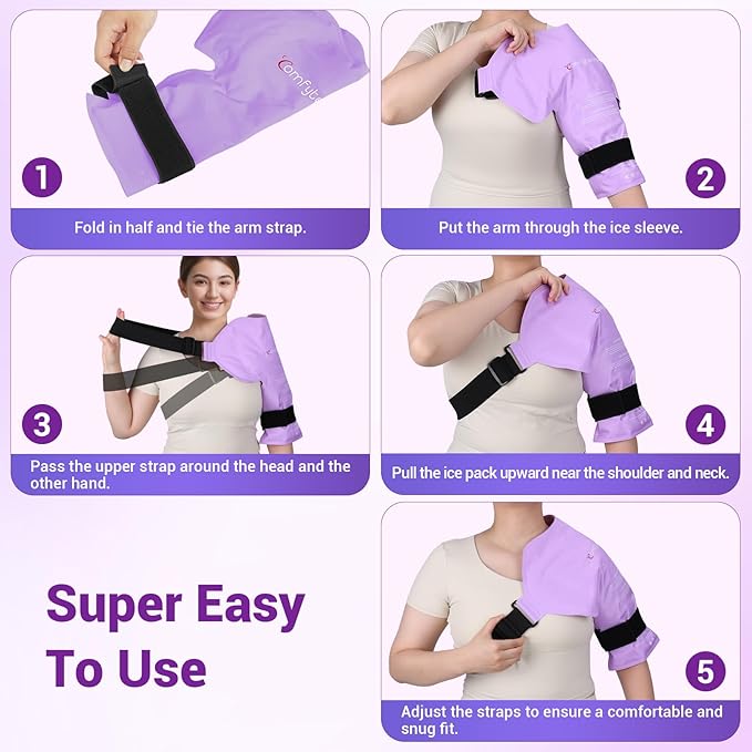 Comfytemp Shoulder Ice Pack Wrap Rotator Cuff Therapy, Gel Ice Packs for Injuries Reusable, Hot Cold Compress Shoulder Brace for Pain Relief, Recovery Items (Large/X-Large), Purple